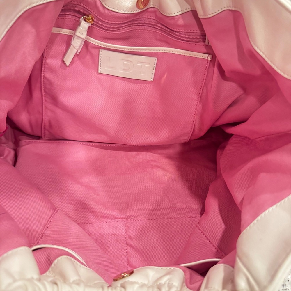 LDT Lily Tote Bag White‎ Nappa Leather Pink Inside Preloved 18x12x5 Slouchy$298 - Picture 7 of 16